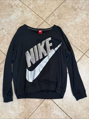 Nike Black Sweatshirt with Silver Glitter Logo and Sequined Letters